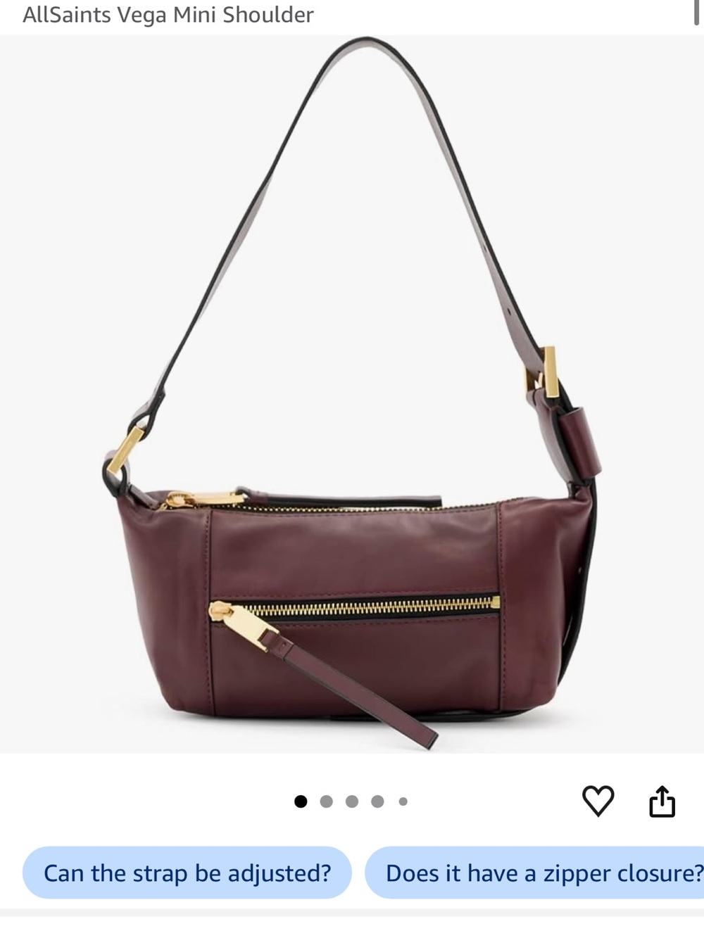 AllSaints Mini Shoulder Bag in Burgundy with Gold Hardware
